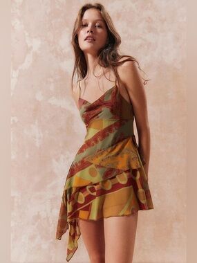 NEW Kimchi Blue Abstract Print Angie Chiffon Asymmetrical Mini Dress Fairycore